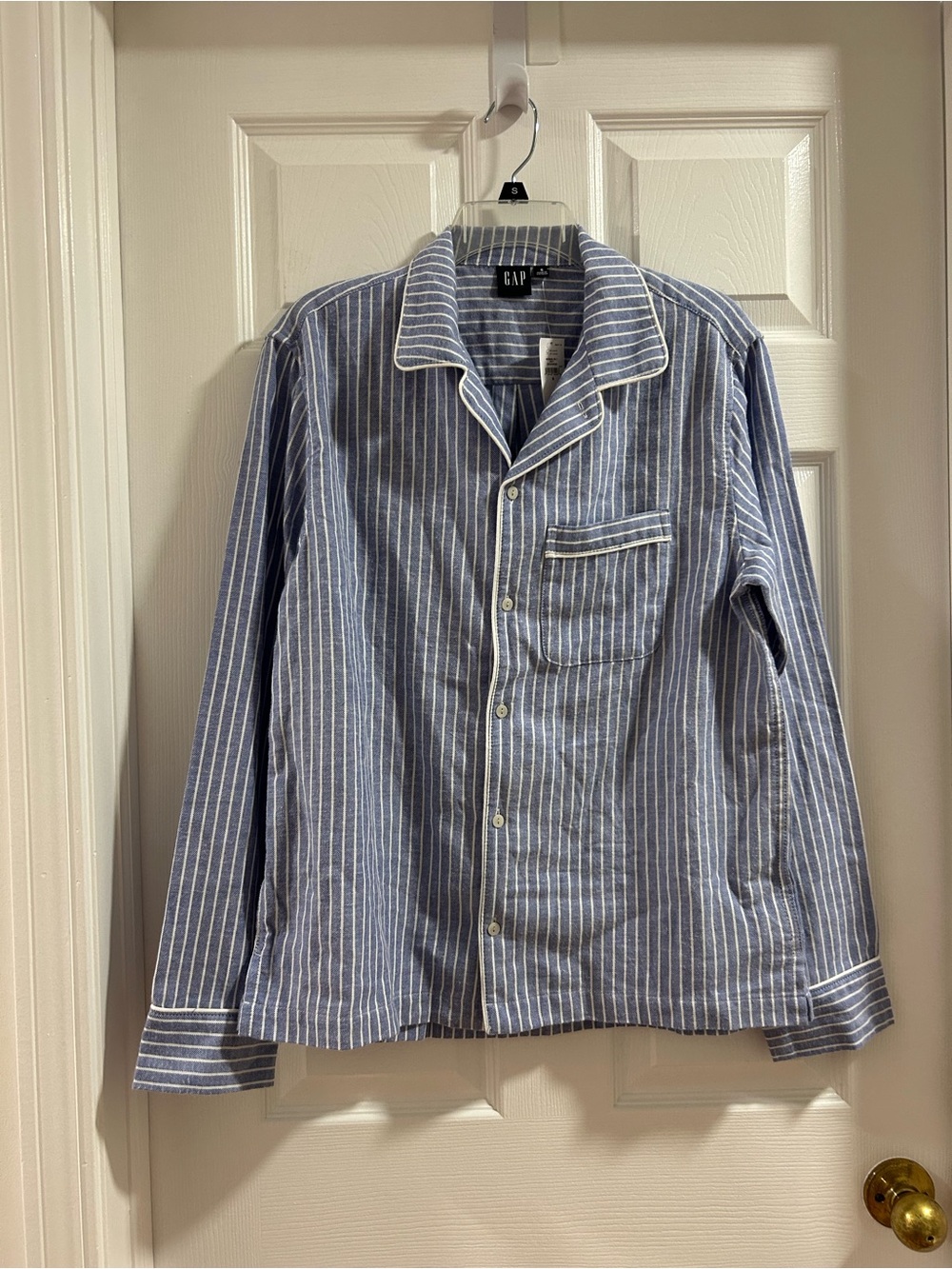 GAP Women's Blue & White Vertical Stripe Button-Down Sleep Shirt